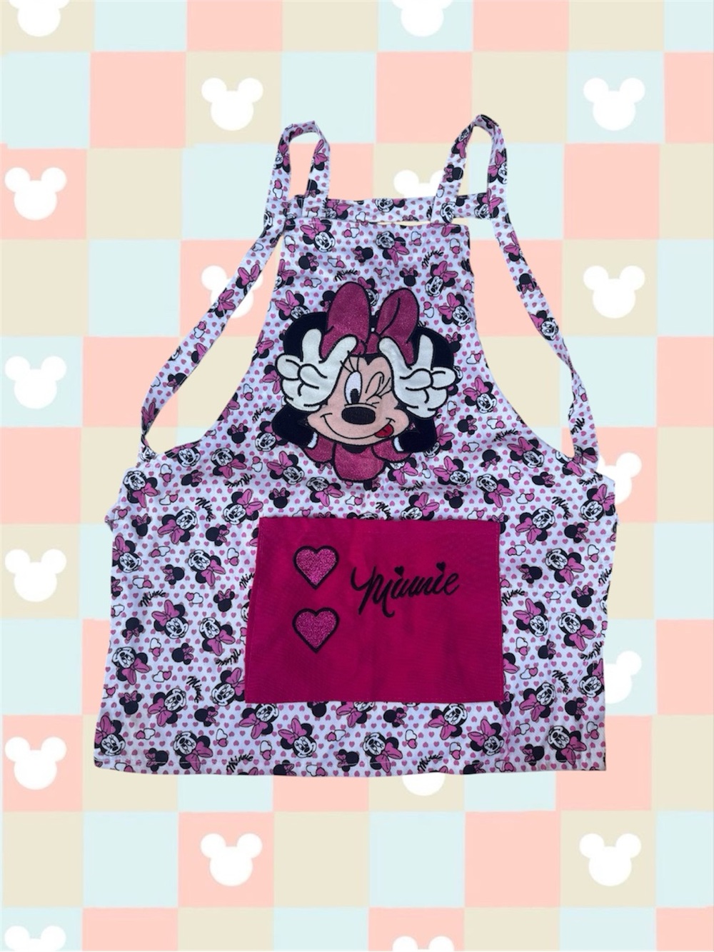 Pink Minnie Mouse kids Apron with front Pocket